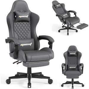 Gaming Chair,Computer Chair with Pocket Spring Cushion,Ergonomic Office Chair with Footrest,Height Adjustable Video Gamer Chair with Lumbar Support for Adults (No Massage, Light Grey)
