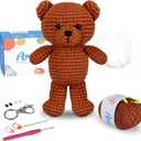 3 x Amorloop Crochet Kit for Beginners Easy-to-See Stitches Yarn, Pre-Started Piece, and Step-by-Step Video Tutorials | Starter Crochet Set with Cute Animal Pattern Original Handmade Bear Pattern
