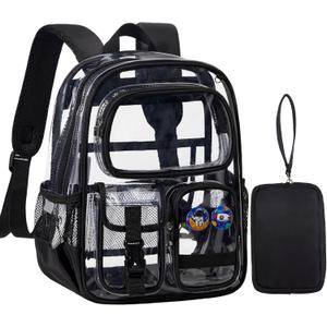 Mini Clear Backpack for Stadium Approved 12x6x12, Small Transparent Backpacks Plastic See Through Clear Bag for Kids Grils Women for Sporting Event, Concerts, Work, Festival (Black)