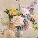 Ling's moment Fake Flowers Box, Faux Artificial Greenery Stems Foam Roses Gardenia Silk Ranunculus Fabic Flower for Centerpieces Bouquet Wedding Vase Decorations, Powder Blue & Peach, Deluxe Combo