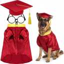Huhumy 3 Pcs Dog Graduation Costume Set Include Pet Graduation Gown Adjustable Puppy Grad Cap with Gold Tassel Lensless Glasses for Dogs Cats Holiday Costume Accessory(Red,XL)