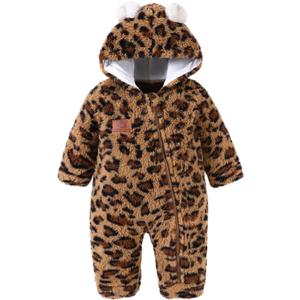Redair Baby Winter Clothes Baby Onesie Plush Hooded Newborn Outfit Infant Costume for Newborn Boys Girls 0-18 Months (Leopard)