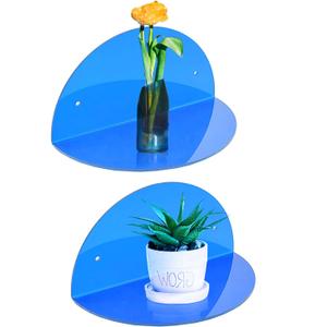 ROYALITA Small Acrylic Shelves Room Decor Floating Shelves (2-Pack, 8-inch Diameter) - Wall Mounted Display Stand for Plants, Toys, Makeup, and More - Ideal for Home and Office, Blue