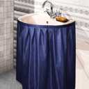 Fabric Sink Skirt Diamond Bathroom Stitch Self Stick Adhesive Waterproof Fabric Under Sink Curtain Skirt 55 x 32 Inch Adds Bathroom Storage(Dark Blue,Fashion Style)