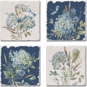 Thirstystone Bohemian Blue Multi-Image Absorbent Stone Tumbled Tile Coaster 4 Pack with Protective Cork Backing Manufactured in The USA