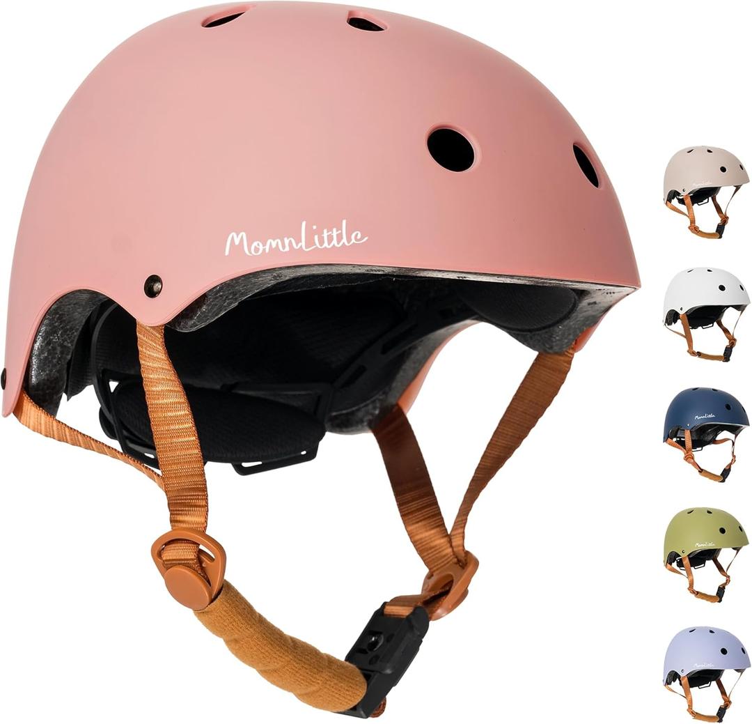 MomnLittle Kids Bike Helmet with Quick Pinch-Free Magnetic Buckle CPSC Certified Bike Helmet for Toddler Boys and Girls (Small: 20.4" - 22", Peach Pink)