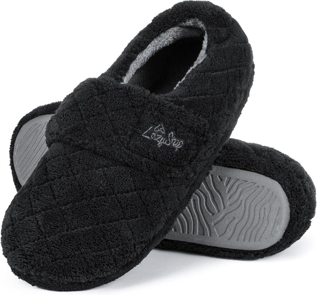 LazyStep Women's Nana Adjustable Slipper with Wide Widths (5-6, Black)