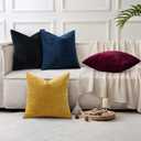decorUhome Chenille Black Throw Pillow Covers 18x18 Inch Set of 2, Decorative Soft Couch Pillow Covers Solid Dyed Accent Farmhouse Neutral Square Pillow Cases for Sofa