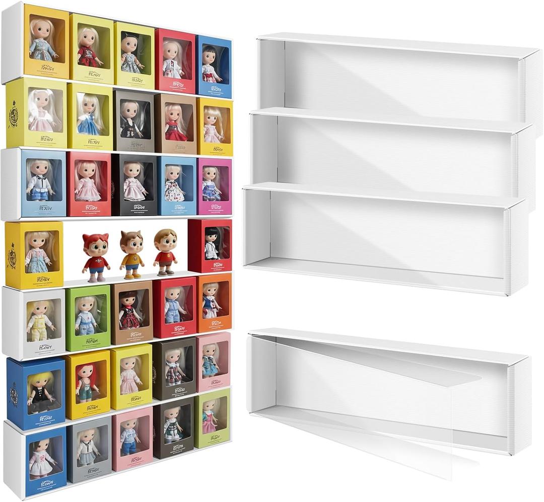 4 Pcs 5x4 Version Display Case for Miniature Figure Stackable Display Stand with Clear Cover, 23 x 7 x 4 Inch, Dustproof Display Rack for Dolls in Boxes, Mini Toys, Collection(holds 20 Figures)