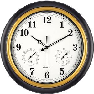Outdoor Clock 18 Inch, Large Outdoor Clocks Waterproof Weatherproof with Thermometer & Hygrometer Combo, Easy-to-Read Outside Wall Clock for Patio, Garden, Poolside, Backyard, Seniors & Families