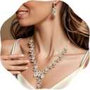 CASOLVX Silver Bridal Necklace Earrings Set Rose Flower Crystal Elegant Wedding Jewelry Set Rhinestone Choker Necklace for Women (Set of 3)