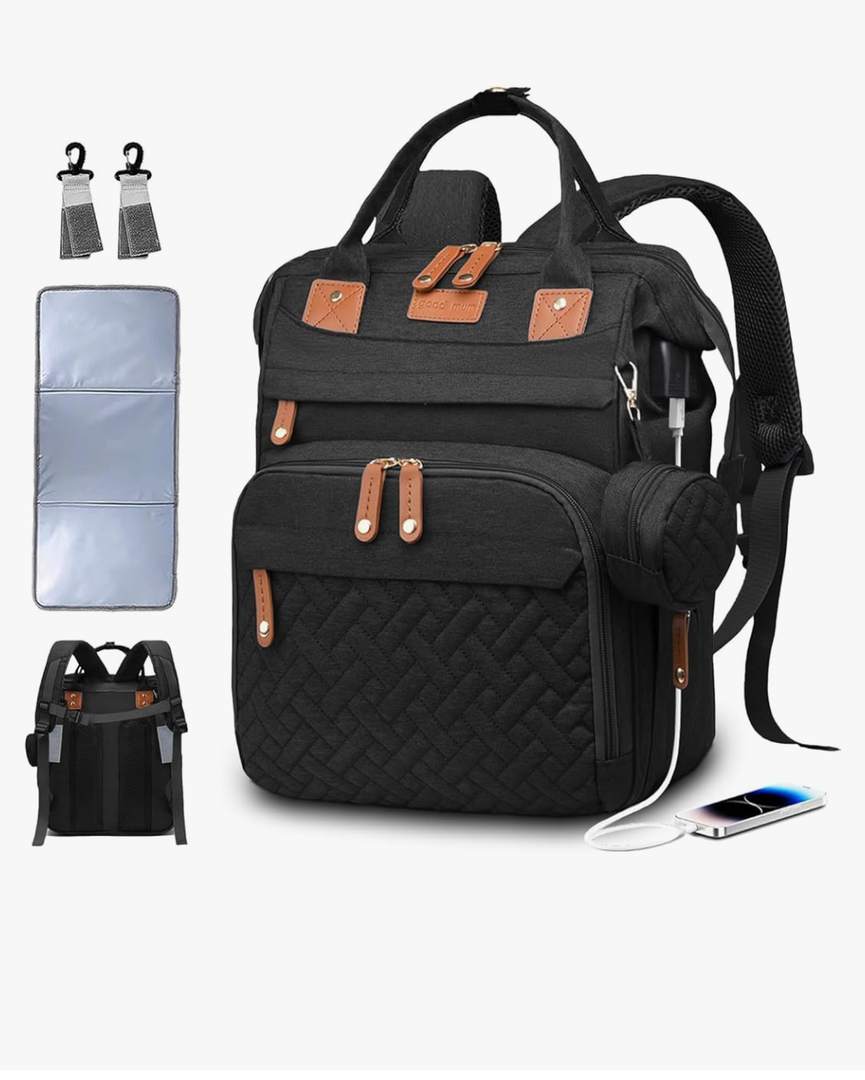 Diaper Bag Backpack Baby Bag for Mom Dad with Changing Pad, 19 Pockets, Large Waterproof Travel Baby Girl Boy Toddle Diaper Bag with Insulated Pocket, Baby Shower Gifts, Black