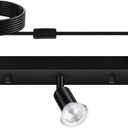 Plug in Track Lighting, 16" LED Track Light Fixtures Ceiling, Black 3 Way GU10 Wall Spotlight, Rotatable Track Head, Plug in Ceiling Light Kitchen Hallway Living Room,15 Foot Power Cord(NO Bulb)