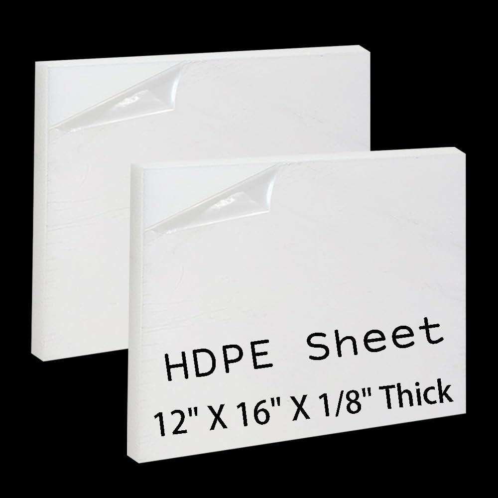 High-Density Polyethylene (HDPE) Plastic Sheet 1/8" Thick 12" X 16"- White HDPE Sheet, for Machining, for DIY, Heavy Duty Industry, Engineering, High-Density Polyethylene Plastic Block (Pack of 2)