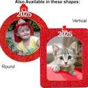 2025 Photo Ornaments for Christmas Tree, Christmas Picture Frame Ornament, Easy-Load Magnetic Frame with Ribbon, Charm & Photo Protector, Horizontal - Sparkly Red