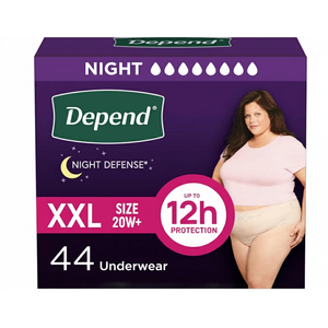Depend Night Defense Adult Diapers, Incontinence & Postpartum Bladder Leak Underwear for Women, Disposable, Overnight, 2X-Large, Blush, 44 Count