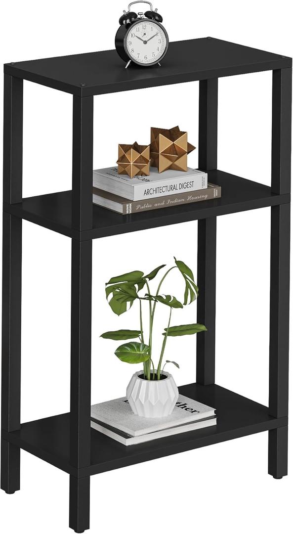 TUTOTAK Small Side Table, Narrow End Table, Skinny Sofa Table, Slim Nightstand, Couch Table, Living Room, Bed Room, Black TB01BK077 (3-Tier7.9"D x 15.8"W x 26"H)