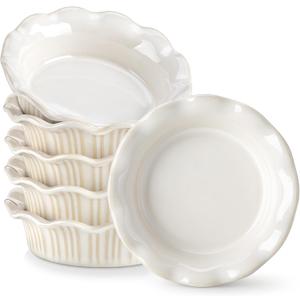 vancasso Mini Pie Pans Set of 6, 5.2 Inch Ceramic Deep Dish Pie Plates with Ruffled Edge for Baking, Microwave & Oven Safe, White