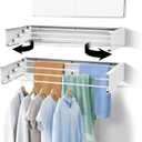 Laundry Drying Rack Collapsible,Wall Mounted Clothes Drying Rack Foldable,Indoor Drying Rack Clothing- 23.6" Wide 4 Aluminum Rods 60lb Capacity with Wall Template,Screw,Drill Bit (23.6 inch, White)
