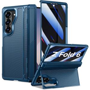 Goton for Samsung Galaxy Z Fold 6 Case with Privacy Screen Protector, Kickstand & Hinge Protection Rugged Hard 360 Full Body Protective Phone Cover Case for Z Fold 6 5G 2024 - Blue