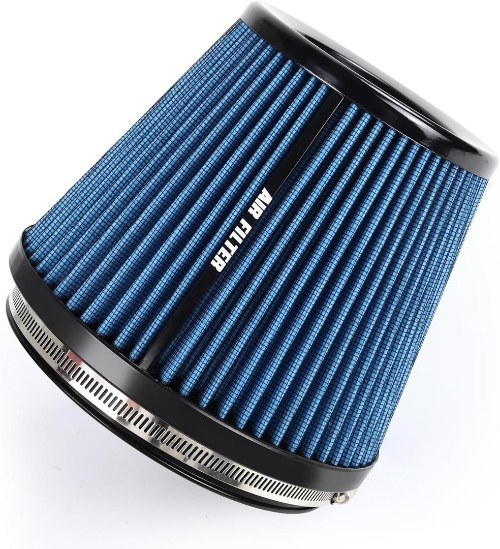 6" 152mm Inlet Cold Air Intake Filter High Flow Honeycomb Top Replacement Clamp-On Air Filter High Performance Washable Cone Filter 170mm Tall Blue