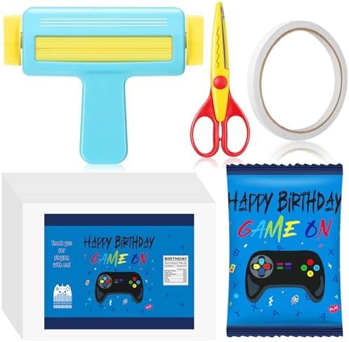 Gilprop Paper Crimper, Pinking Shears, 30 Sheets Game Glossy Thin Inkjet Paper, Double Sided Tape for Crafts Birthday Party Supplies for Chip Bag Making