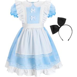 ReliBeauty Princess Deluxe Glittering Halloween Dress with Apron Bow Hair Band (12/150)