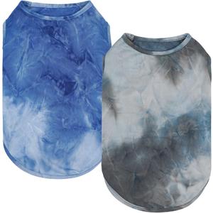 cyeollo 2 Pack Dog Shirts Sun Protection Dog T Shirt Stretchy Tie Dye Tank Top Breathable Sleeveless Vest Summer Pet Clothes (X-Large (18-25lbs))