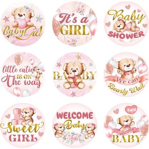 Clabby 504 Pieces Boy Girl Baby Shower Favors Stickers Mini Kisses Candy Stickers Chocolate Drop Labels Wrappers Little Cutie Baby Shower Decoration for Sprinkle Birthday Party(Pink Bear)