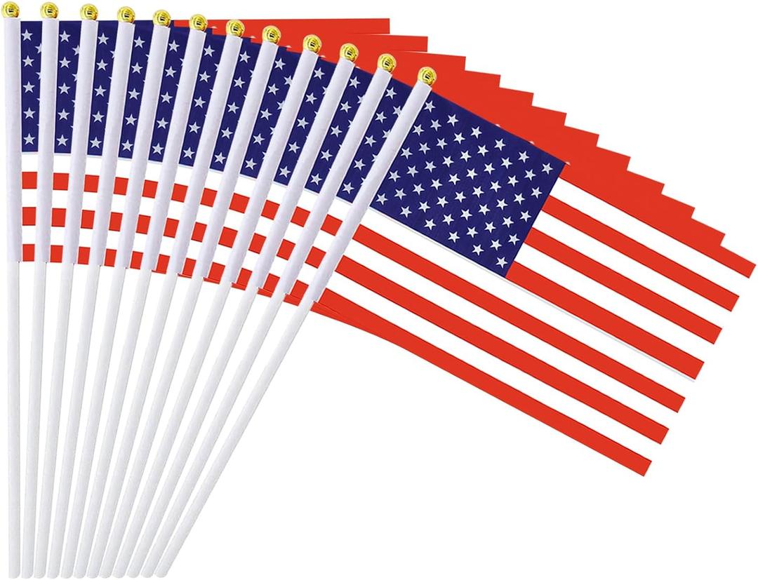 mflagperft USA Flags on Stick 12 Pack, Small Handheld American Flag | 5.5x8.2 in,Weather Resistant Polyester,Table Decor,School Projects,Teachers,Event Attendees,Soccer Games,Parades,Celebrations