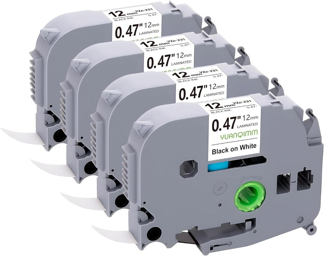 Label Maker Refill 1/2" Black on White Compatible for Brother P-Touch Label Tape TZe TZ Tape 12mm 0.47 Laminated White, for PT PTD410 PTD210 D210 D220 H110 D410 P710BT Printer, 3 Pack