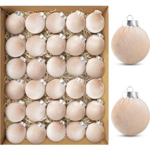 30Pcs Velvet Christmas Balls Christmas Tree Ornaments Velvet Balls Shatterproof Xmas Bulbs Decorations Set Neutral Ornaments 2.4Inch for Xmas Holiday Party Indoor Decor