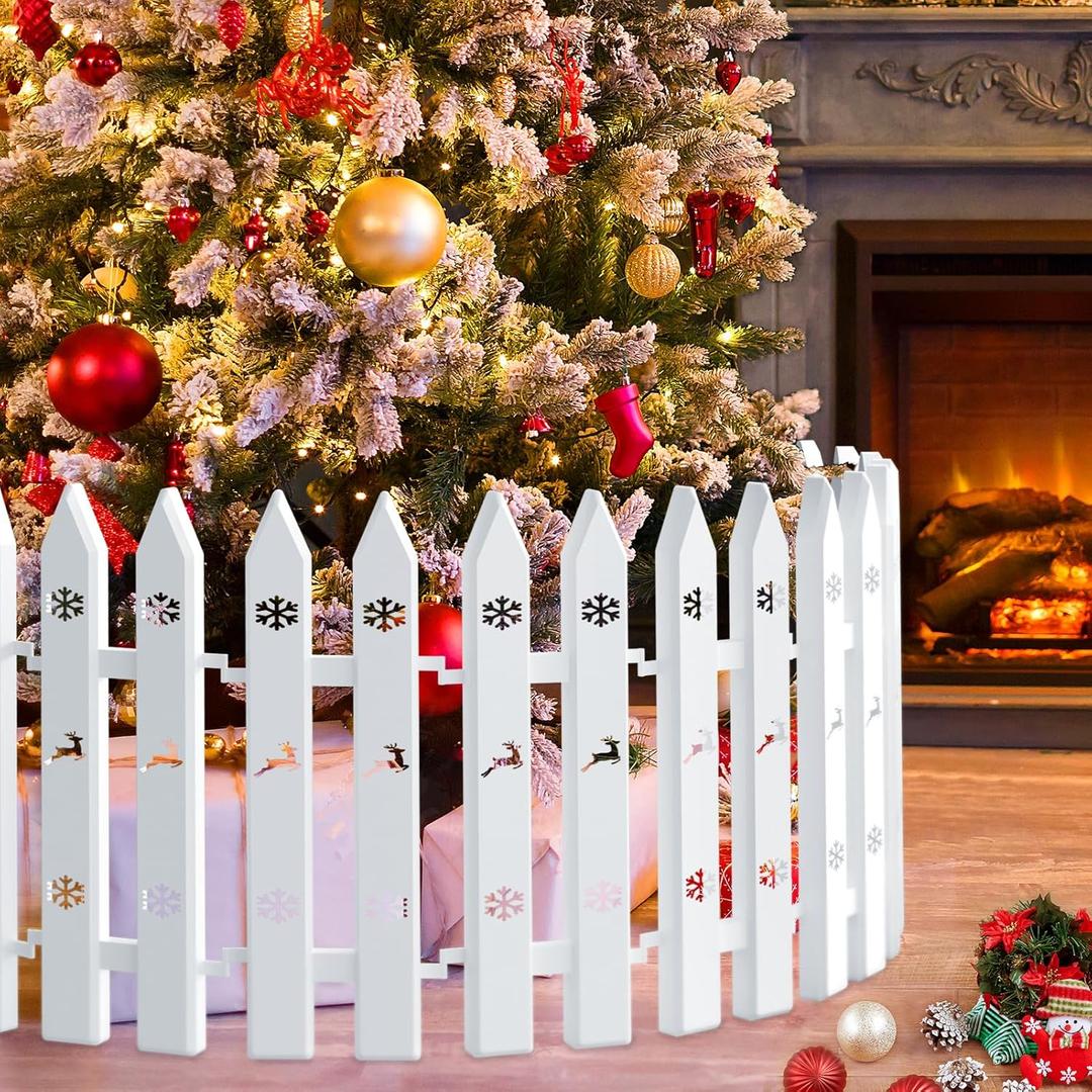 16" Tall Christmas Tree Fence, 12 Pcs White Plastic Decoratio Gate for Xmas Tree Proofing Pet Cat And Toddler Baby, Ideal for Home Indoor, Wedding, Garden, Thick Round Reja para Arbol de Navidad