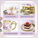 20 Pcs Porcelain Tea Set with Metal Holder, European Ceramic Tea Set for Adults, Adult Tea Set Gift, Flower Tea Cup Saucer Set for Party With Gold Flower Painting (Elegant Purple/500ml)