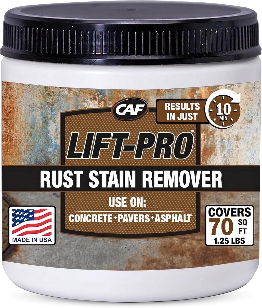 CAF Lift Pro Rust Stain Remover Concentrate for Concrete, Pavers, Brick, Tile and Grout, Outdoor Natural Cleaner Powder Makes 1 Gallon, No Scrub Rust Remover for Driveway, Patio and Asphalt Surfaces