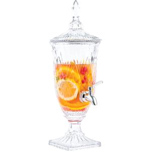 2 Liter Glass Beverage Dispenser with Stainless Steel Spigot on Glass Pedestal, Decorative Mason Drink Dispenser for BBQ, Picnic, Pool Party, and Social Events