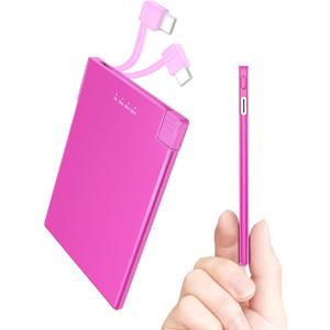 TNTOR Portable Charger with Built in USB-C Cable Ultra Slim Credit Card Size Power Bank for Pocket Wallet Battery Pack Compatible with iPhone 15 16 Samsung, Google etc