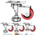 3" Leveling Plate Caster Wheels with Adjustable Anti-Vibration Leveling Foot Pad Heavy Duty Swivel casters for Workbench, Machine Equipment, Furniture Red Set of 4 Total Capacity 1800 Lbs
