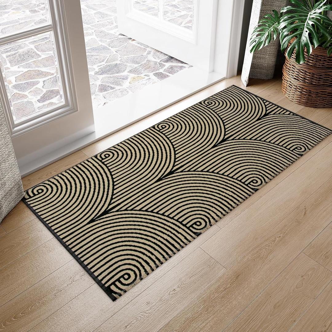 Tiffasea Washable Kitchen Rugs 2'x4.3', Farmhouse Runner Rugs Reversible Entryway Runner Rug Cotton Hand-Woven Modern Area Rug Small Bathroom Rug Runners for Hallway Bedroom Porch Foyer
(Natural/Black)