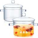 Zubebe 2 Pcs Glass Pots for Cooking on Stove Set Glass Saucepan with Cover Heat Resistant Clear Pots and Pans Set Stovetop Cookware Simmer Pot with Lid for Soup Milk(1.5 L, 1.9 L)