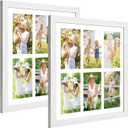 13x13 Collage Frame with 6 Openings 4X6 Pictures, Multiple Picture Frame with Mat, Wall or Tabletop Decor, White Wood Grain,2 Pack
