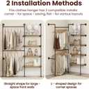 Industrial Pipe Clothing Rack, Heavy Duty Adjustable Garment Hanger with Shelves, 2 Installation Methods Closet Storage System for Wardrobe Organization (Black, 80" H x 55" W)