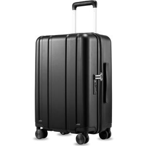 LUGGEX Carry On Luggage 22x14x9 Airline Approved, L2 100% PC Hard Shell Travel Suitcase with Smooth Spinner Wheels, TSA Lock (EX-Core, Black, 20 Inch, 40L)