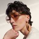 Oversized Aviator Sunglasses For Women 70s Retro 2025 Metal Shades with Gold Streamline Arms