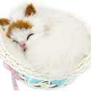 Sleeping Cat in Basket Doll Toy, Kitten in Basket with Meows Sounds Decor for Office Desk Hand Toy Gift for Kids Boys Girls