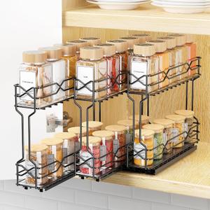 BOIVSHI Pull Out Spice Rack, Spice Organizer for Cabinet-2.3"W×10.5"D×9.7"H | 3 Pack Spice Racks for Inside Cabinets, Metal No Drill Install Spice Rack Organizer for Cabinet, Black