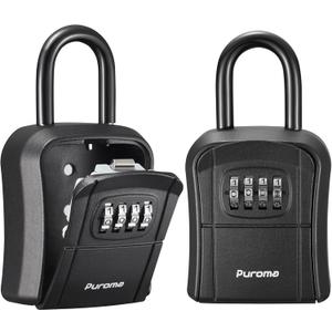 Puroma Key Lock Box, Portable Combination Lockbox Wall-Mounted Key Storage Box for House Keys, Resettable Code Safe Security Lock Box for Home, Office, Apartment Spare Key Storage (2 Pack, Pure Black)
