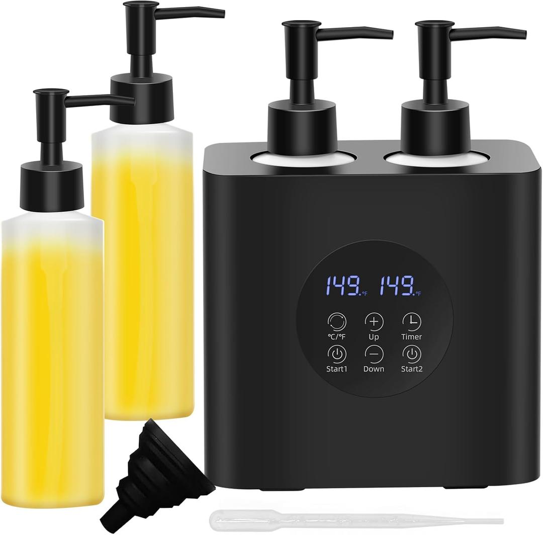 Lotion Warmer, Yofuly Massage Oil Warmer for Massage Therapy, Electric Massage Oil Heater with Four Oil Bottles, Portable Cream Warmer Heated Dispenser for Spa, Salon and Home Use, Matt Black