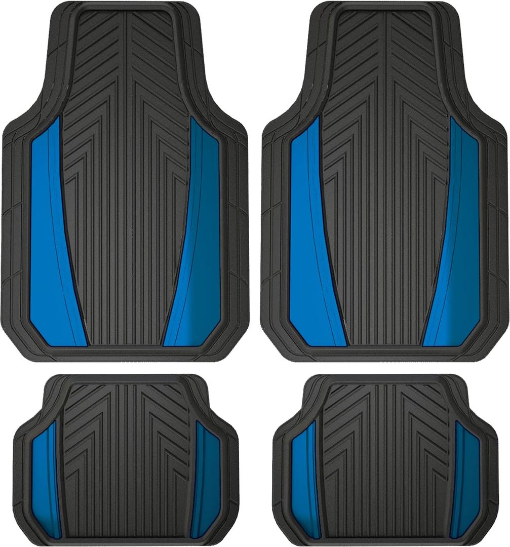 Custom Accessories 4-Piece Anodized Sport Floor Mats, All-Weather Mats for Cars, Trucks, SUVs  Black/Blue