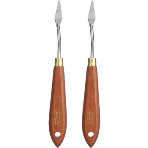 2pcs Palette Knife Painting Tool 1.18" x 0.39" Stainless Steel Teardrop Blade 7.09" Length Spatula Painting Pallet Knives with Hole Beech Wood Handle for Acrylic Canvas, Red/Silver